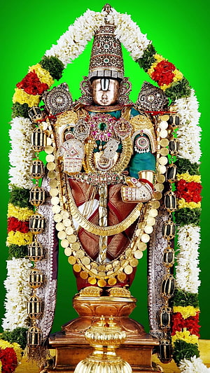 Lord Ayyappa Statue Adorned With Gold Jewelry And Flower Garland HD phone wallpaper