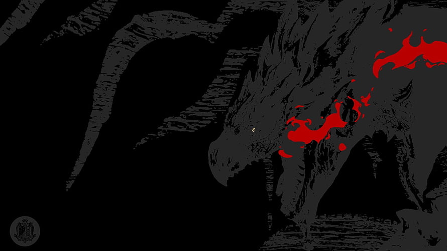 Rathalos Monster Hunter Dark Fantasy Dragon Artwork with Red Accents HD wallpaper