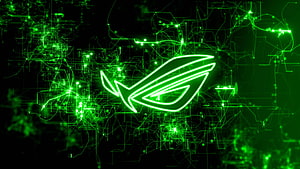Asus ROG Eye Logo on Green Digital Circuit Board Background HD wallpaper