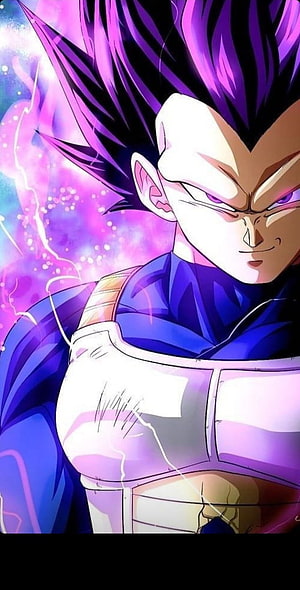 Vegeta in Super Saiyan Blue Form with Purple Aura and Battle Armor HD phone wallpaper