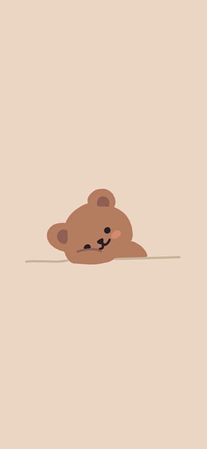 Cute Brown Bear Peeking Over Edge Minimalist Illustration HD phone wallpaper