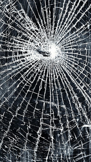 Dramatic Black and White Shattered Glass Texture with Radiating Fracture Lines HD phone wallpaper