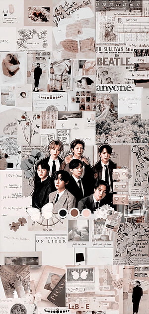 BTS K-Pop Group Collage Wallpaper with Vintage Aesthetic and Sepia Tones HD phone wallpaper