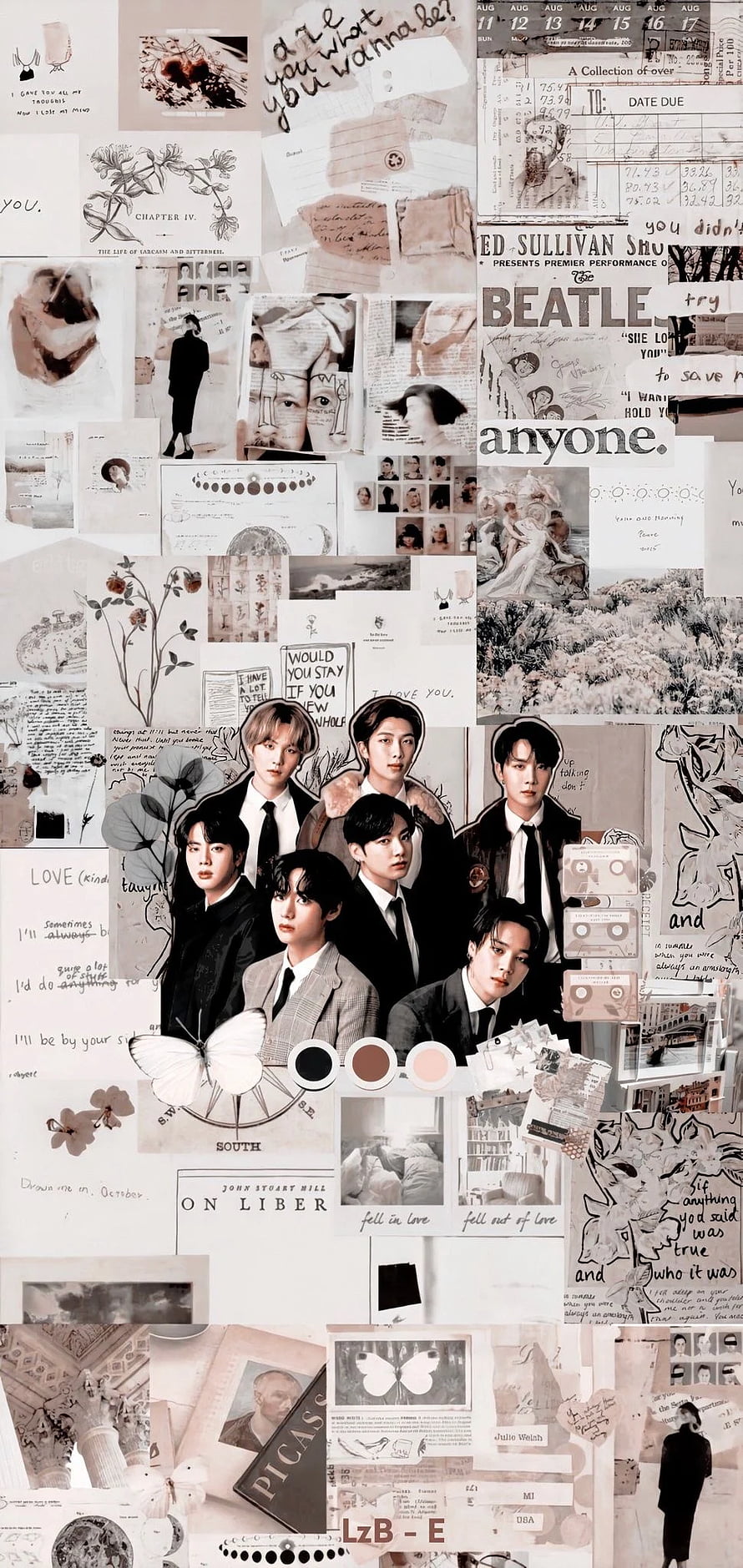 BTS K-Pop Group Collage Wallpaper with Vintage Aesthetic and Sepia Tones HD phone wallpaper