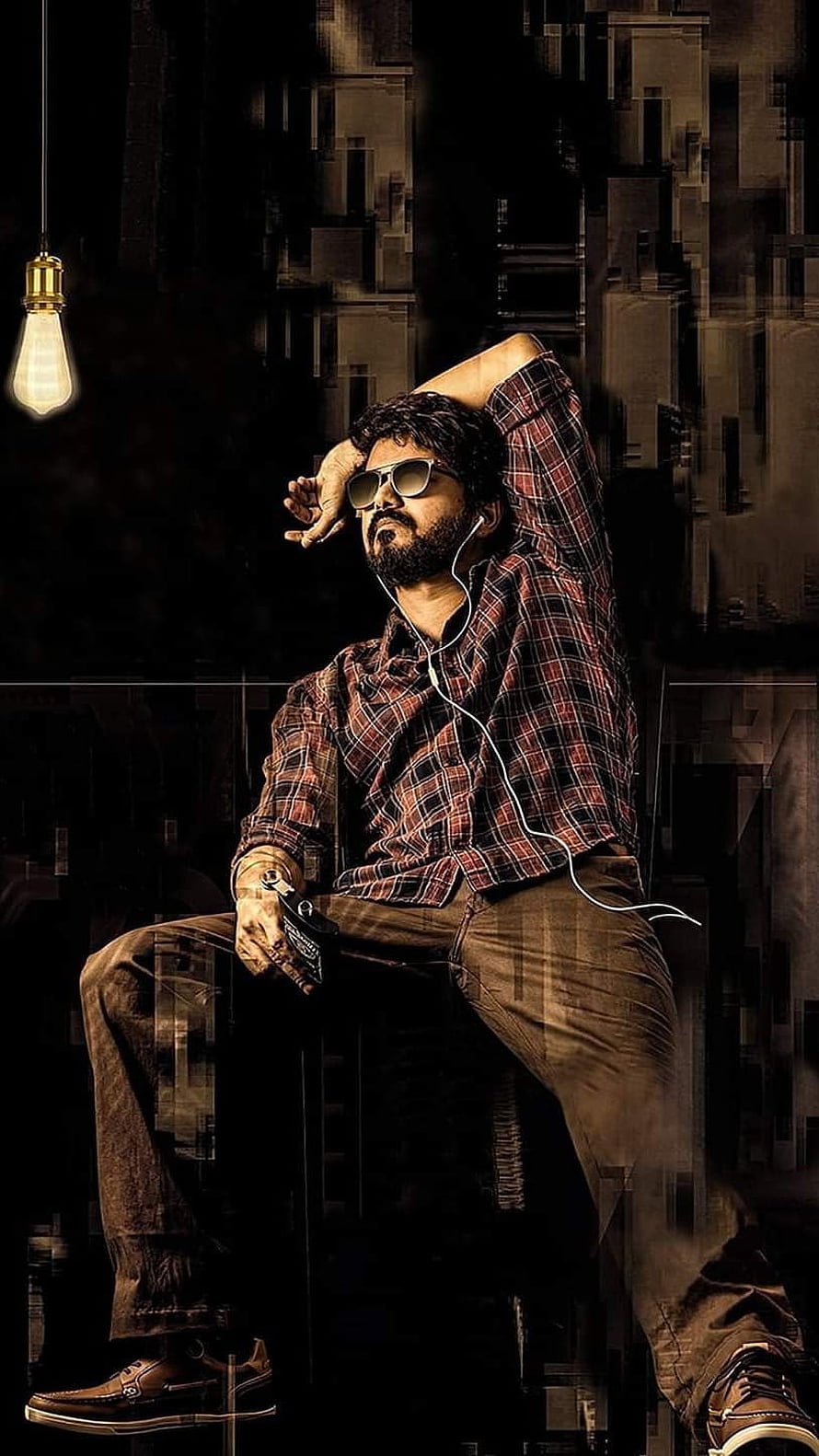 Allu Arjun in Plaid Shirt and Sunglasses Listening to Music with Headphones HD phone wallpaper