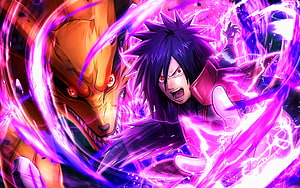 Madara Uchiha and Kurama Nine-Tails Anime Wallpaper HD wallpaper