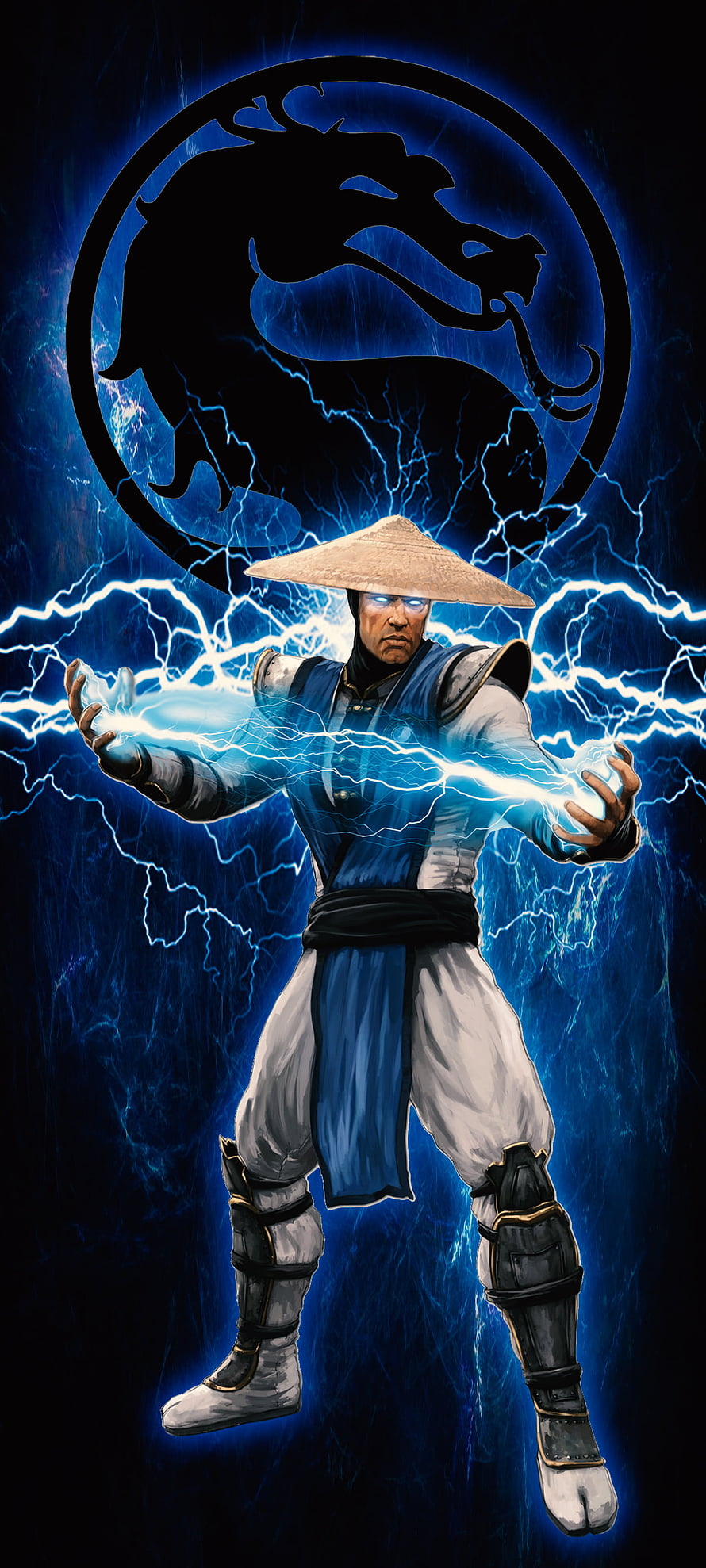 Mortal Kombat Raiden Channeling Lightning with Dragon Emblem HD phone wallpaper