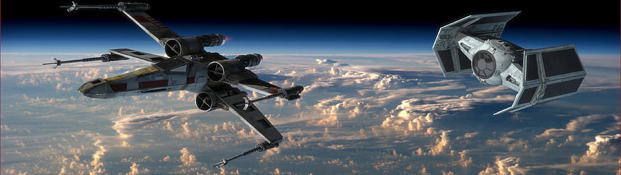 X-Wing Fighter and TIE Fighter Space Battle Over Clouds HD wallpaper