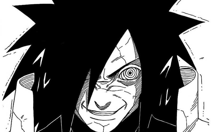 Madara Uchiha Black and White Manga Panel with Sharingan HD wallpaper