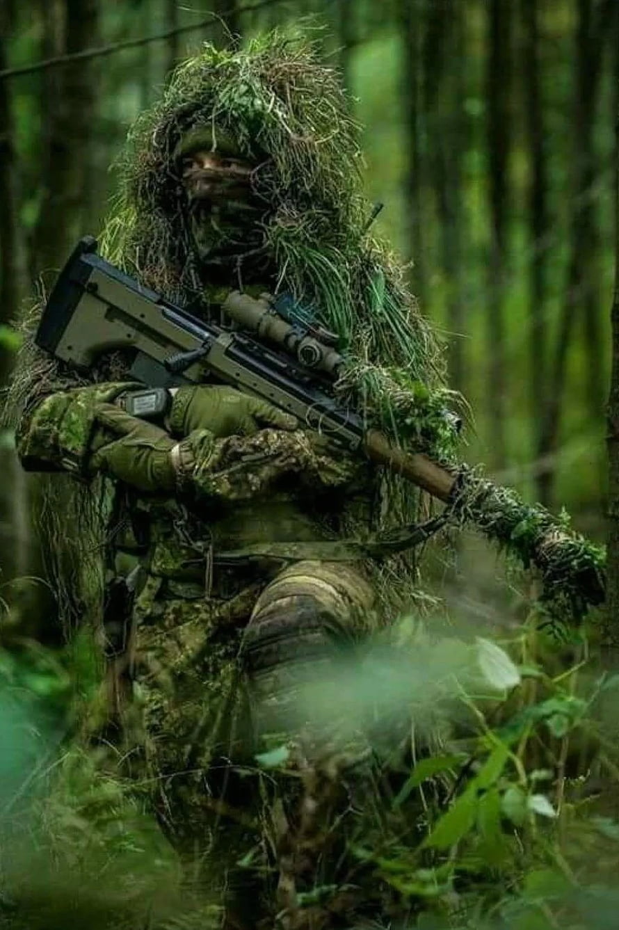 Sniper in Ghillie Suit Camouflage Holding Rifle in Forest HD phone wallpaper