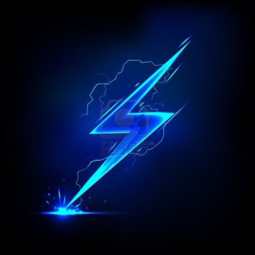 Glowing Blue Electric Lightning Bolt with Neon Energy Sparks on Dark Background HD phone wallpaper