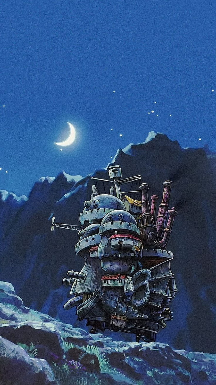 Howl's Moving Castle at Night - Studio Ghibli Animated Wallpaper HD phone wallpaper