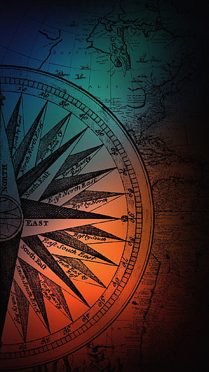 Vintage Compass Rose Overlay on Antique World Map with Gradient Lighting HD phone wallpaper