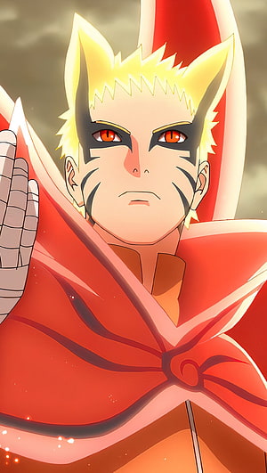 Naruto Uzumaki Baryon Mode Portrait with Red Chakra Aura and Black Markings HD phone wallpaper