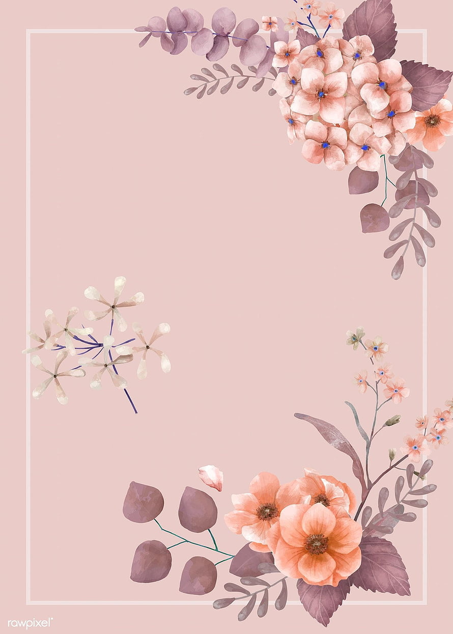 Soft Pink Watercolor Floral Corner Frame with Peach Blooms and Eucalyptus Leaves HD phone wallpaper