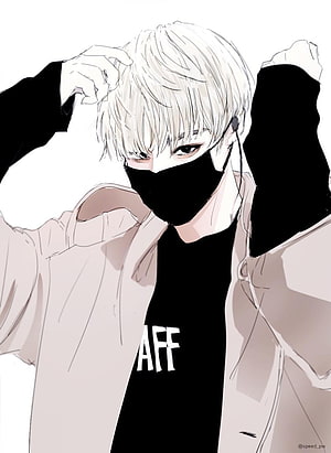 Anime Boy With Mask Wearing Black Face Cover and Beige Jacket HD phone wallpaper