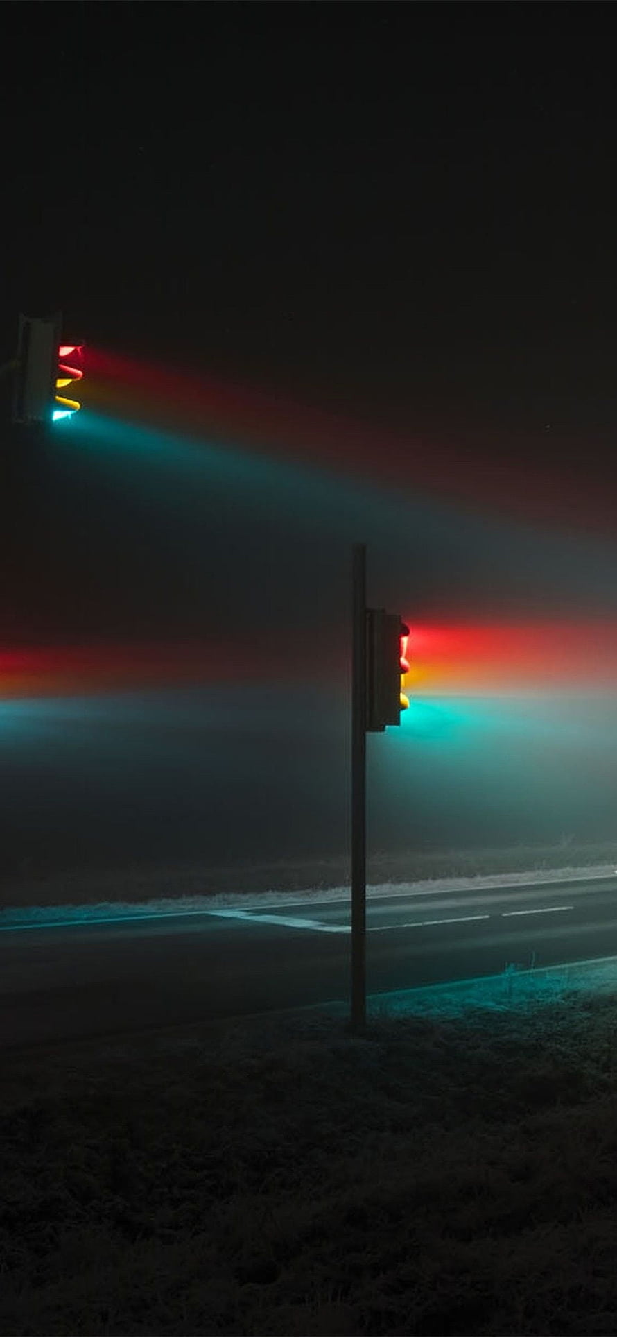 Glowing Traffic Lights in Foggy Night Atmosphere HD phone wallpaper