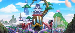 Fantasy Anime Landscape With Traditional Japanese Castle And Giant Tree HD wallpaper
