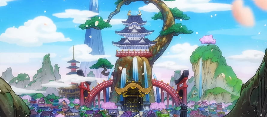 Fantasy Anime Landscape With Traditional Japanese Castle And Giant Tree HD wallpaper