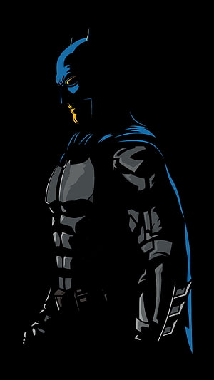 Batman Dark Knight Silhouette Illustration with Blue and Yellow Accents, Amoled minimalist Minimalist black top minimalist black, Thor Amoled HD phone wallpaper