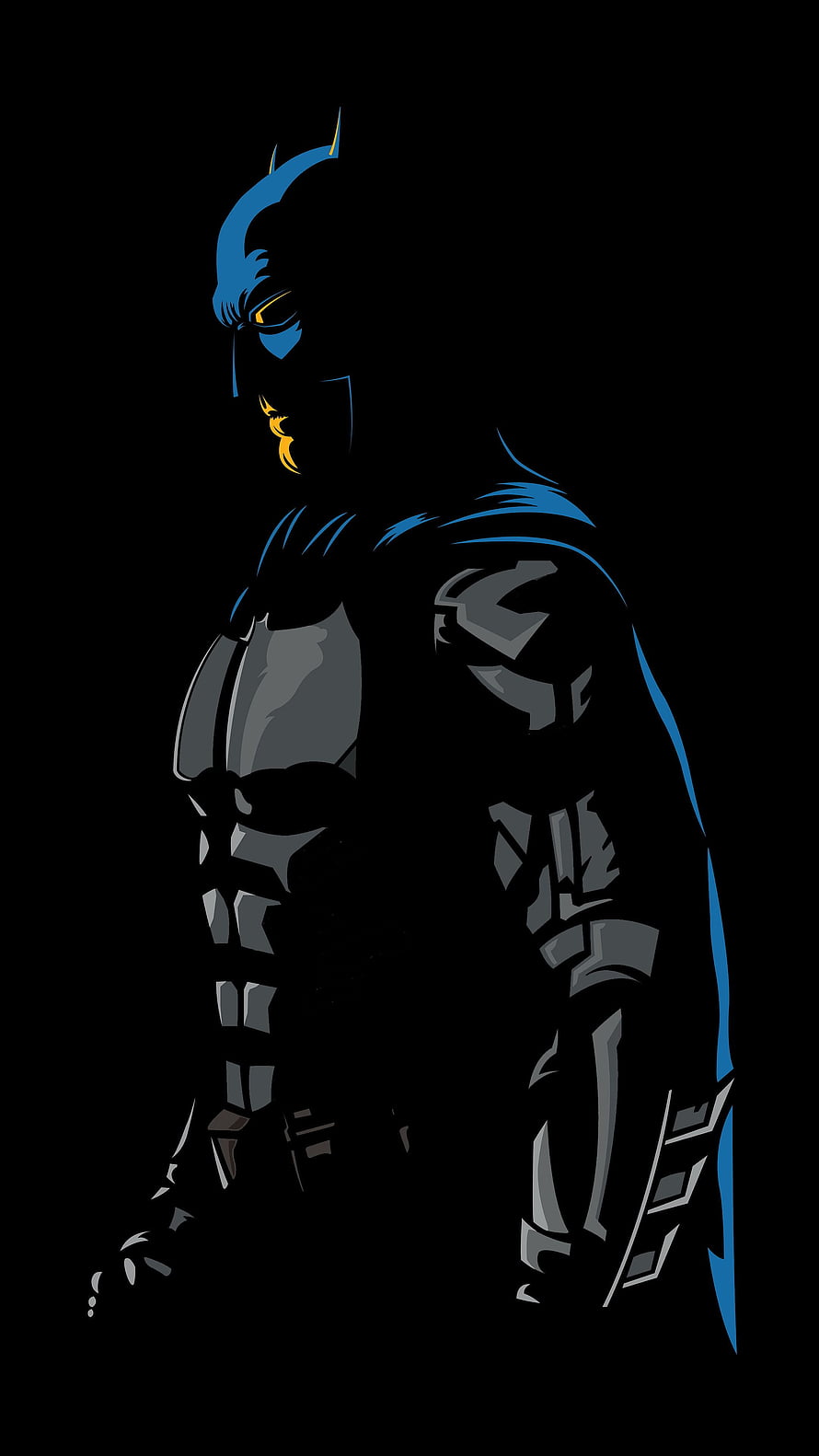 Batman Dark Knight Silhouette Illustration with Blue and Yellow Accents, Amoled minimalist Minimalist black top minimalist black, Thor Amoled HD phone wallpaper