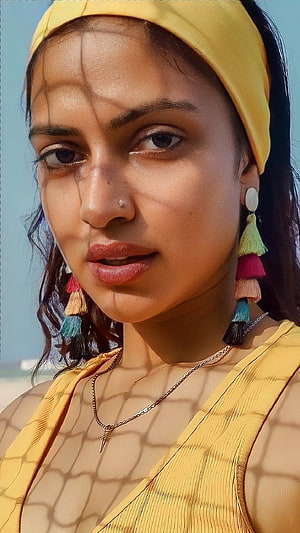 Amala Paul Portrait in Yellow Headband and Tassel Earrings HD phone wallpaper