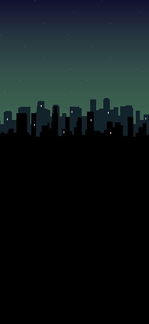 Minimalist Pixel Art City Skyline at Night with Starry Sky HD phone wallpaper