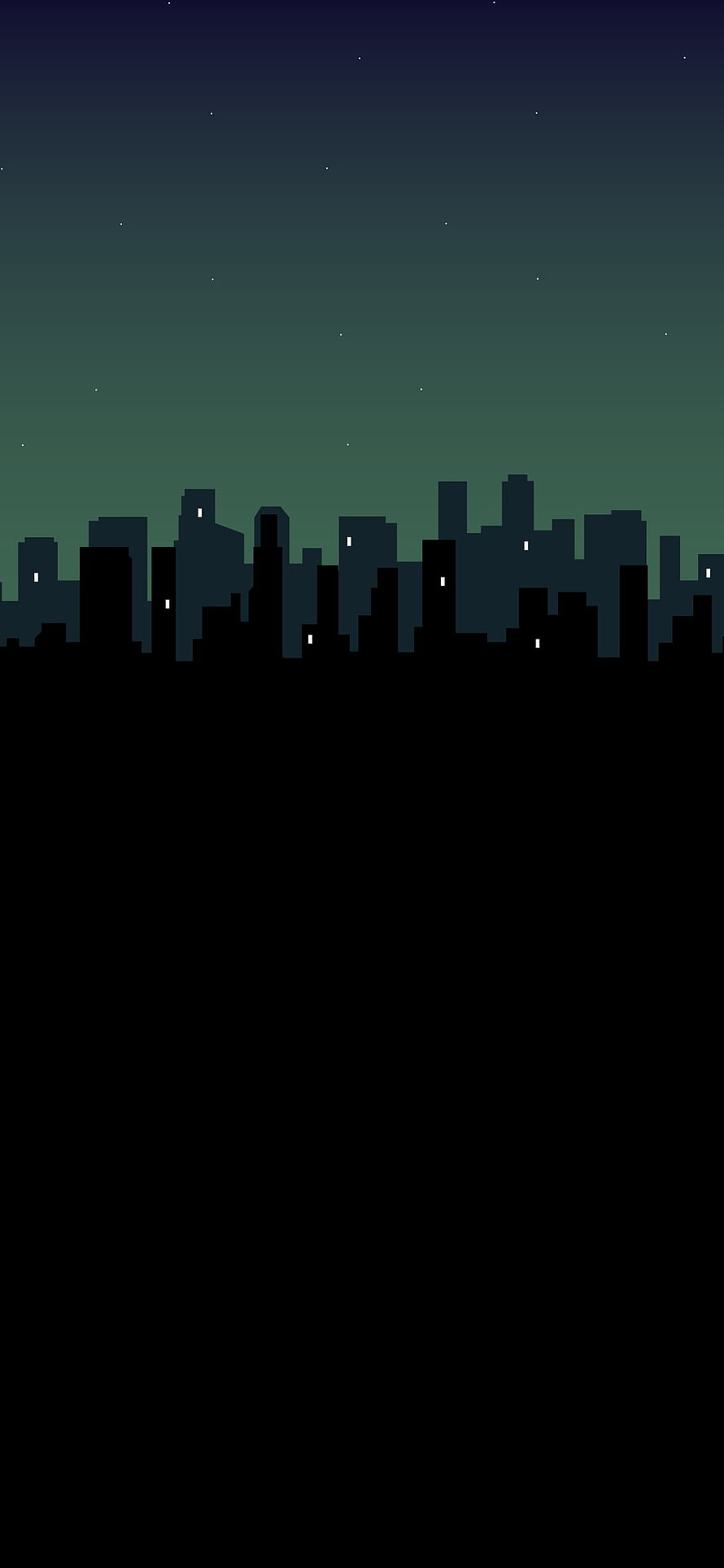Minimalist Pixel Art City Skyline at Night with Starry Sky HD phone wallpaper