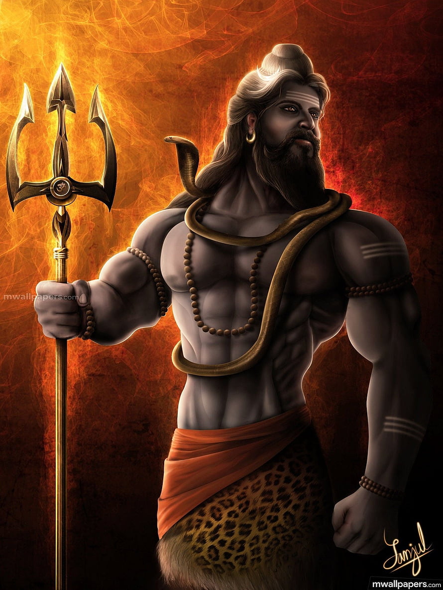 Lord Shiva Holding Trishul With Cobra And Tiger Skin Digital Art HD phone wallpaper