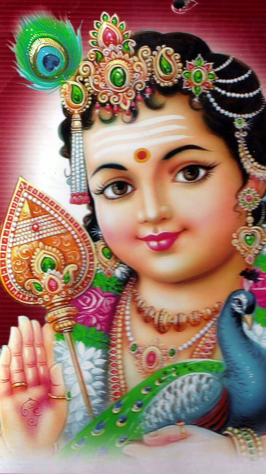 Lord Krishna Portrait with Peacock Feather Crown and Golden Chakra HD phone wallpaper