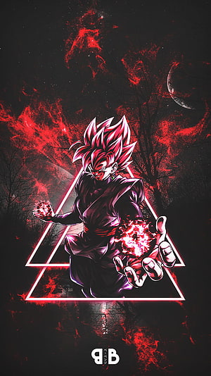 Black Goku Super Saiyan Rosé Anime Wallpaper with Red Energy Aura HD phone wallpaper