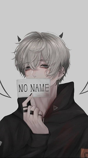 Anime Boy With Silver Hair And Small Horns Holding A Sign That Says No Name HD phone wallpaper