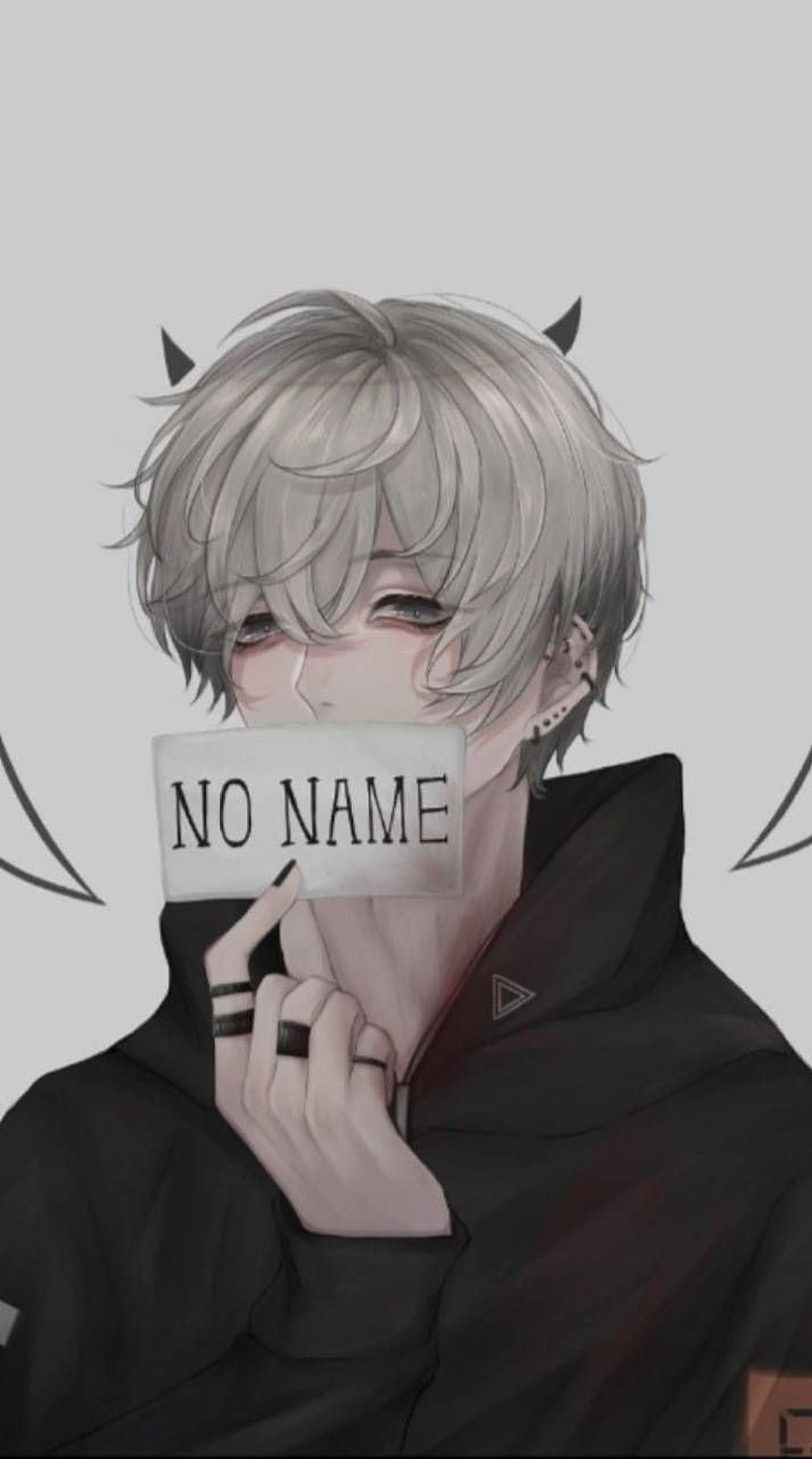 Anime Boy With Silver Hair And Small Horns Holding A Sign That Says No Name HD phone wallpaper
