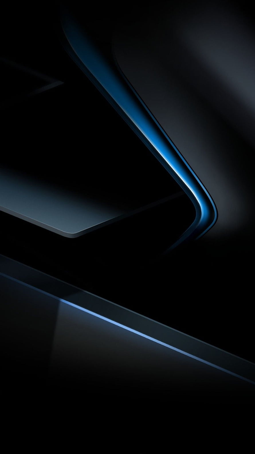 Sleek Black and Blue 3D Abstract Geometric Shapes with Glowing Edges HD phone wallpaper