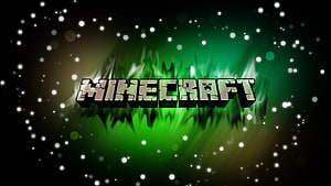 Minecraft Logo on Green Glowing Background with Sparkles HD wallpaper