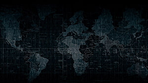 Digital World Map With Matrix Code Rain Effect And Dark Blue Tech Background HD wallpaper