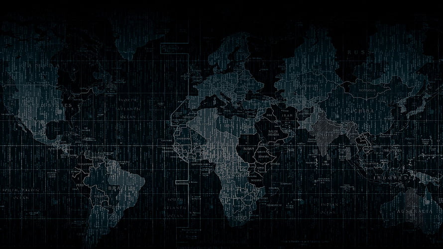 Digital World Map With Matrix Code Rain Effect And Dark Blue Tech Background HD wallpaper