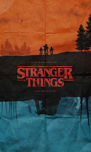 Stranger Things Season 4 Poster Art with Silhouetted Characters and Creeping Horror Elements HD phone wallpaper