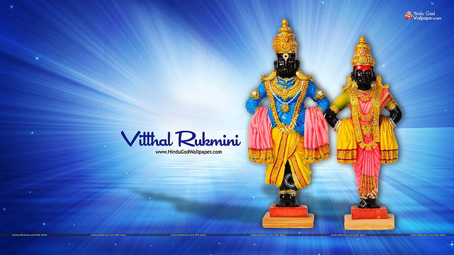 Vithoba and Rukmini Hindu Deities Wallpaper with Blue Radiant Background HD wallpaper