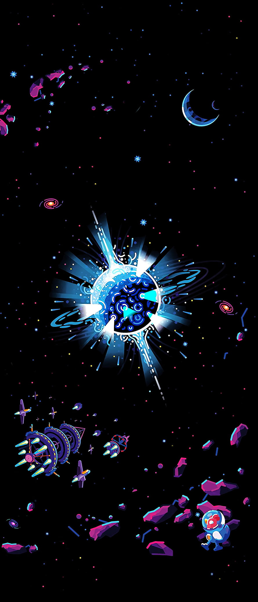 Pixel Art Space Adventure with Astronaut, Spaceships, and Cosmic Nebula HD phone wallpaper