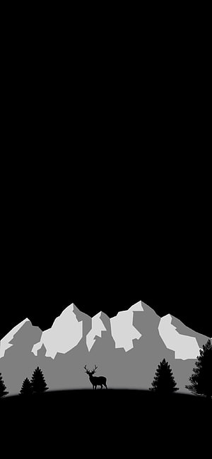 Minimalist Black and White Deer Silhouette Against Snowy Mountains HD phone wallpaper