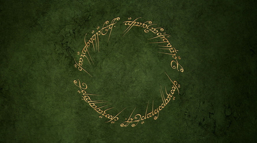 Lord of the Rings Elvish Inscription Circle on Dark Green Parchment Background HD wallpaper