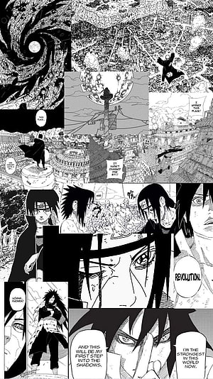 Naruto Manga Panels Featuring Sasuke Uchiha and Madara in Black and White HD phone wallpaper