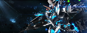 Gundam Mobile Suit in Deep Space with Blue Energy Effects and Starfield Background HD wallpaper