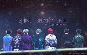 BTS members standing on stage facing a starry night sky with inspirational quote HD wallpaper