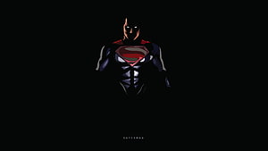 Dark Minimalist Superman Illustration with Red Emblem on Black Background, Superman, dark, minimal HD wallpaper