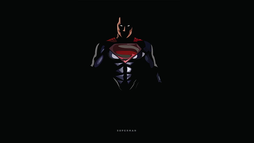 Dark Minimalist Superman Illustration with Red Emblem on Black Background, Superman, dark, minimal HD wallpaper