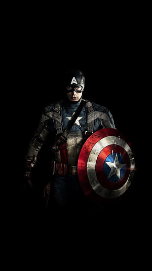Captain America in Tactical Combat Gear Holding Iconic Shield Against Dark Background HD phone wallpaper