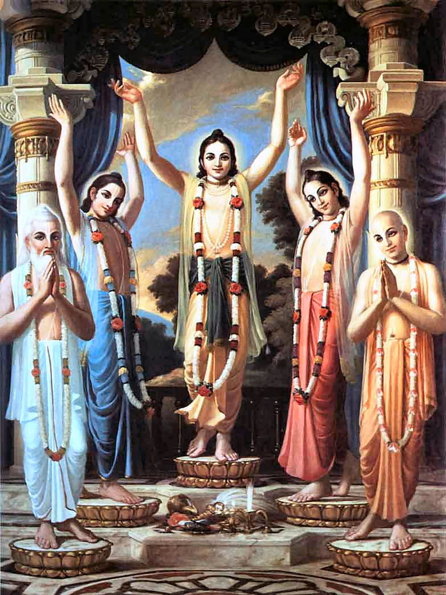 Chaitanya Mahaprabhu and Devotees in Classical Indian Religious Painting HD phone wallpaper