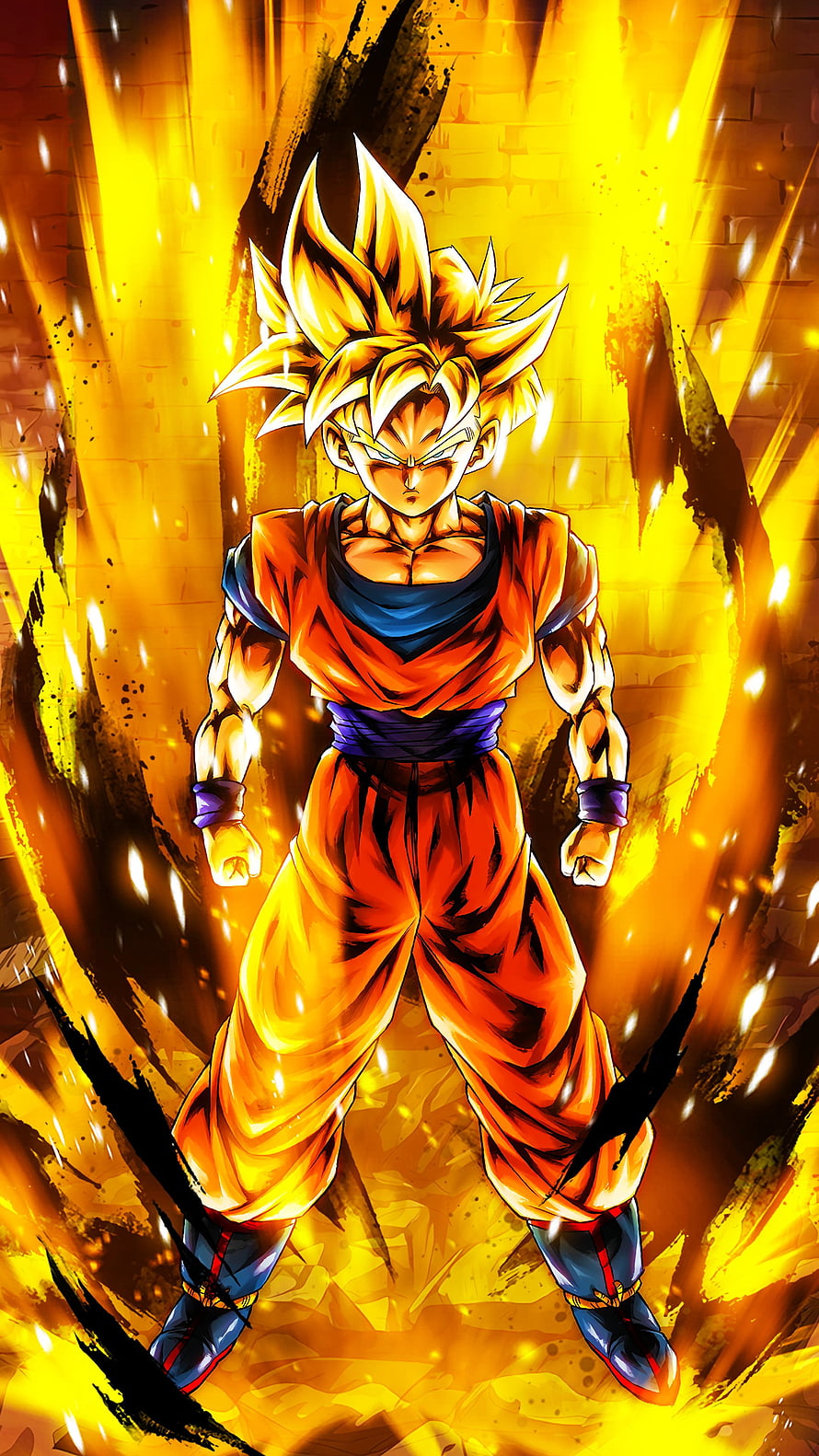 Super Saiyan Gohan in Dragon Ball Legends with Golden Aura and Fiery Energy HD phone wallpaper